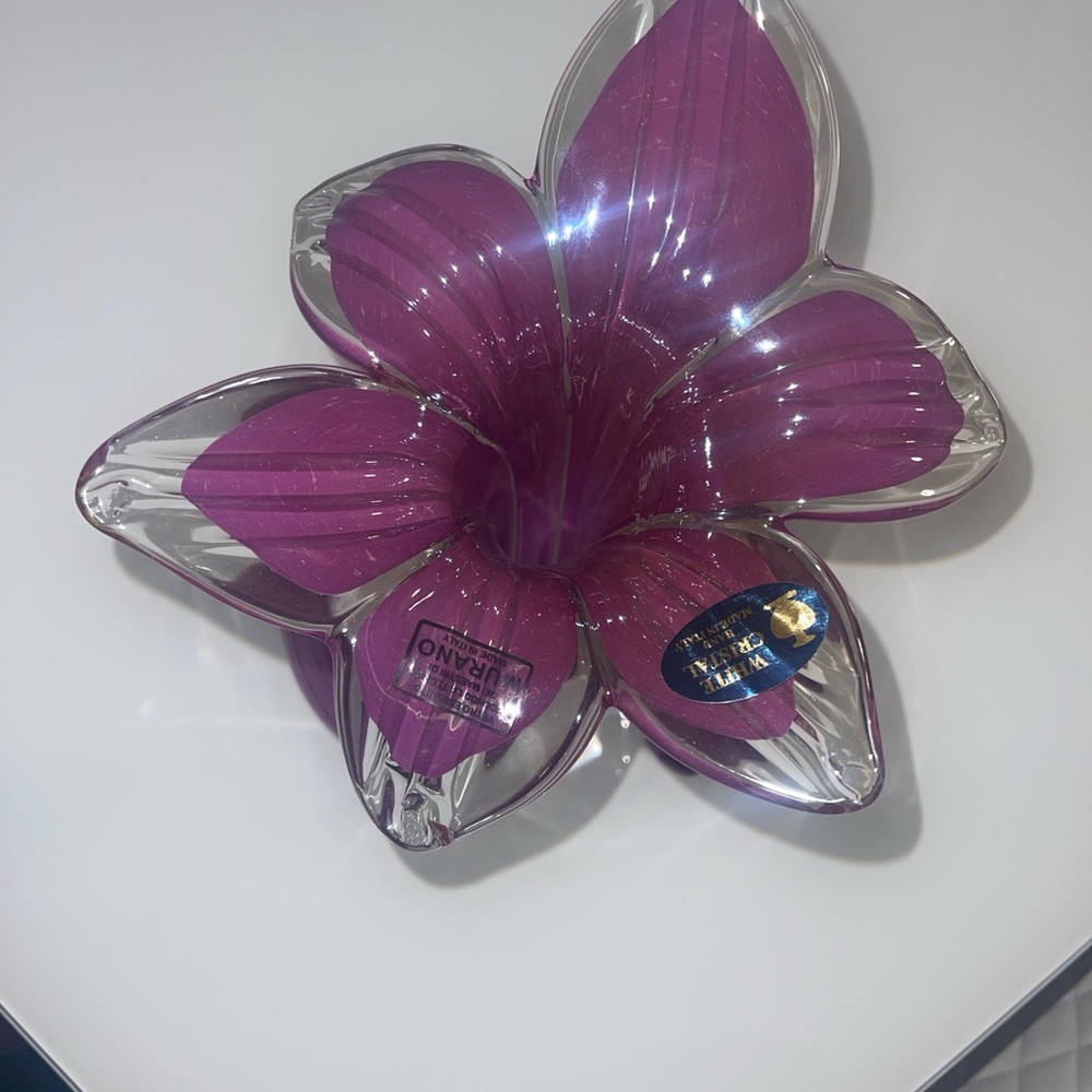 Murano Glass Magenta Floral Dish